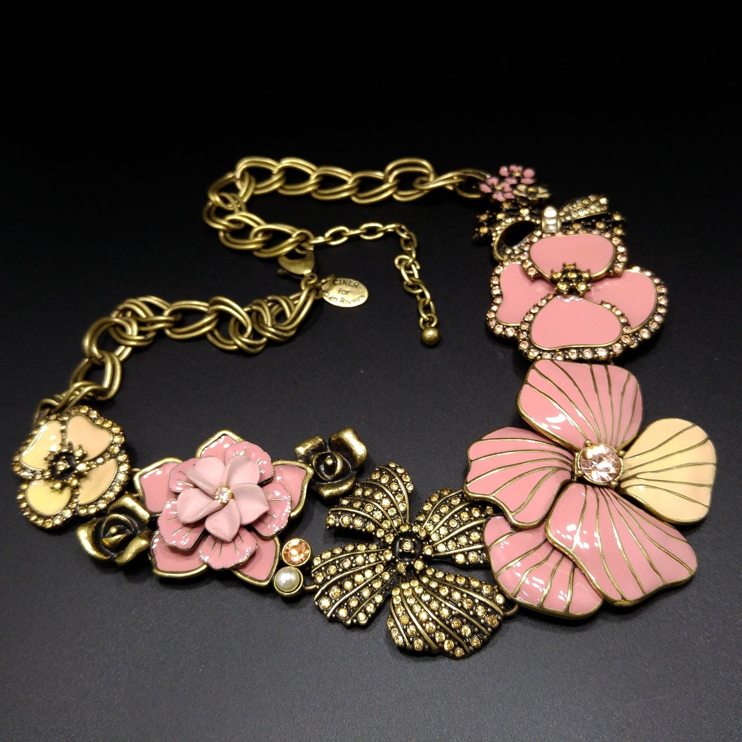 Vintage Ciner for Joan Rivers Pink Enamel Necklace, Classic Collection, 1990s