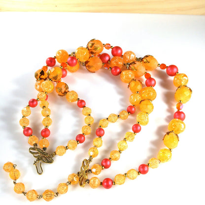 Deauville Lucite Beaded Necklace, 1950s Orange Red 3 Strand Vintage