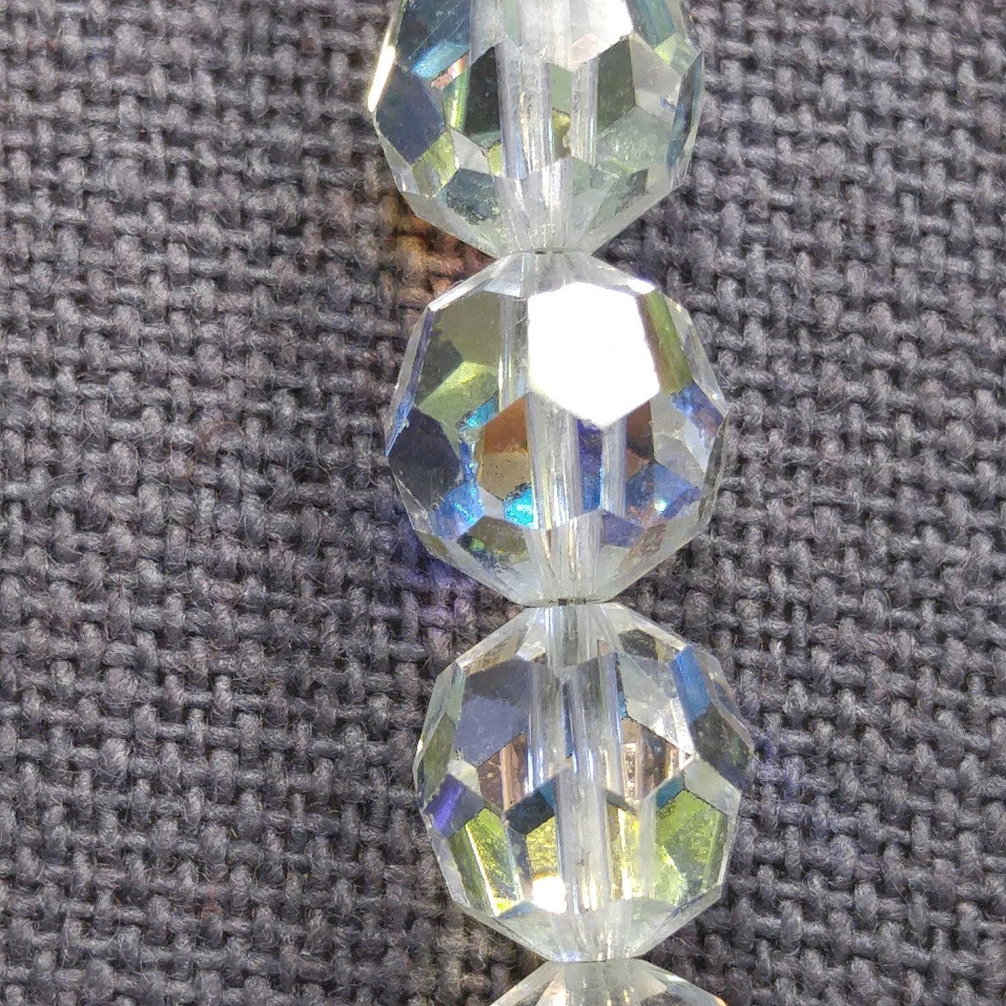 Bergere Aurora Borealis Crystal Long Necklace, Thread on Chain, Rhinestone Clasp, 1960s Vintage Jewelry