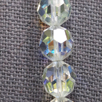 Bergere Aurora Borealis Crystal Long Necklace, Thread on Chain, Rhinestone Clasp, 1960s Vintage Jewelry