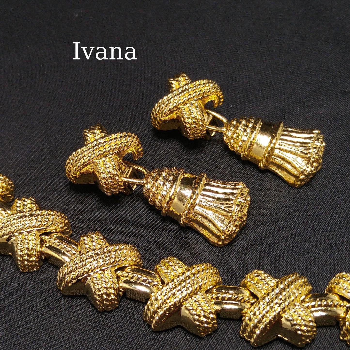 Vintage Ivana Tassel Earrings & Bracelet Set, Gold Plated, 1990s Vintage Jewelry