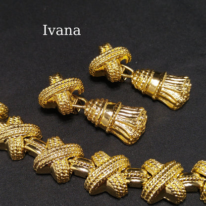 Vintage Ivana Tassel Earrings & Bracelet Set, Gold Plated, 1990s Vintage Jewelry