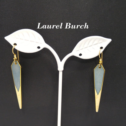 Vintage Laurel Burch Blue Long Earrings, Gold Plated