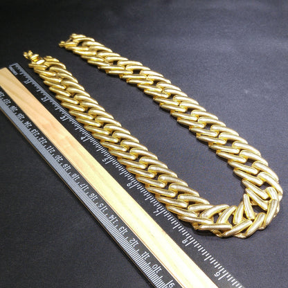 Monet Large Link Wide Necklace, Gold Plated Textured Links, 1960s Vintage Jewelry