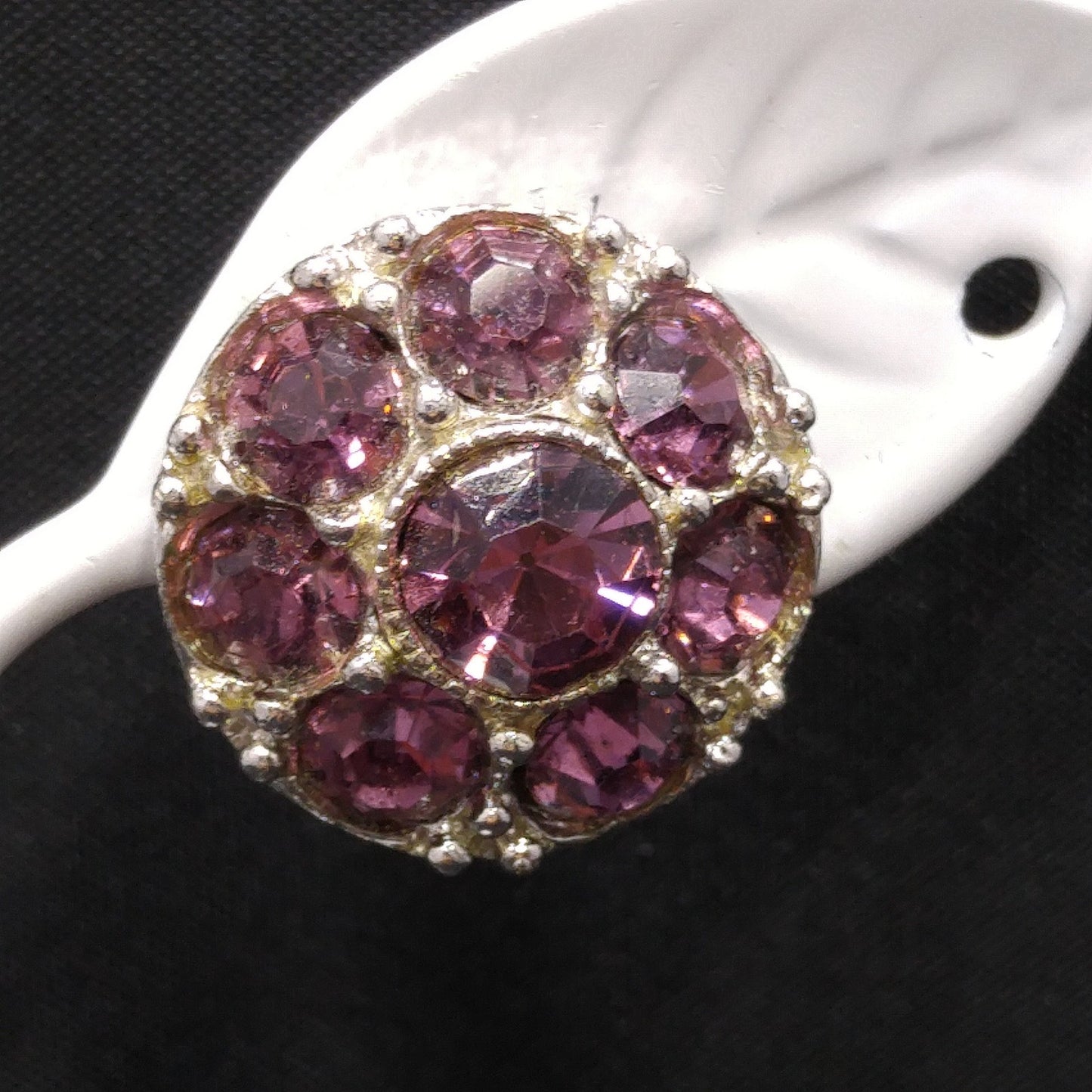 Bogoff Purple Rhinestone Screw Back Earrings, Rhodium Plated, 1940s Vintage Jewelry