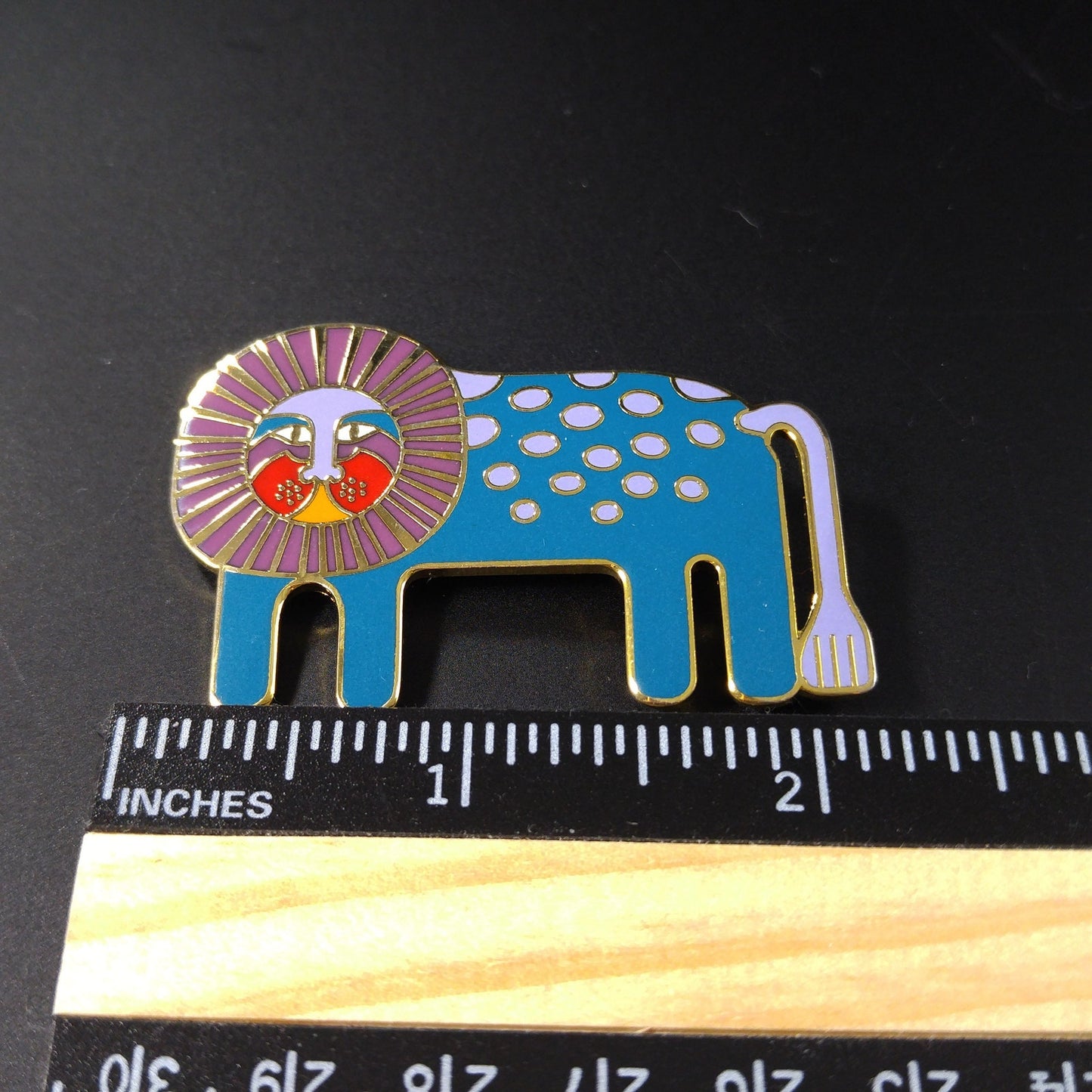 Laurel Burch "Leonardo" Brooch, Blue Enamel Gold Plated Lion, 1980s Vintage