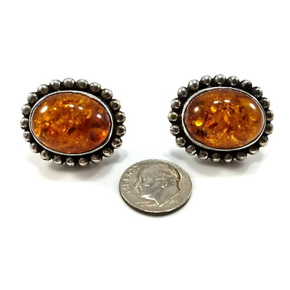 Stephen Dweck Amber Oval Clip Earrings, Sterling Silver, Vintage Jewelry
