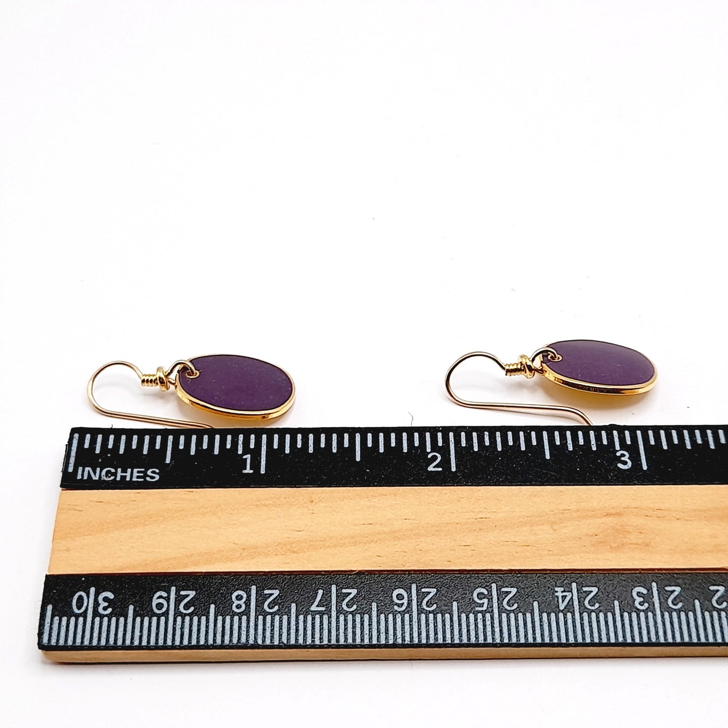 Laurel Burch Purple Enamel Earrings, Vintage Gold Plated Drop Earrings, 1980s Artistic Designer Jewelry