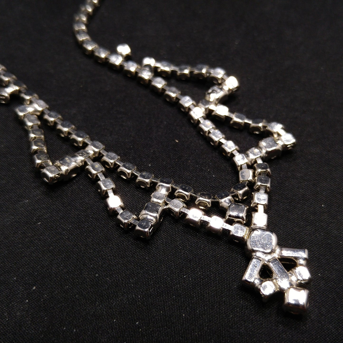 Vintage 1960s Clear Rhinestone Choker Necklace | Mid-Century Bridal Jewelry, Rhodium Plated, Baguette & Chaton Cuts
