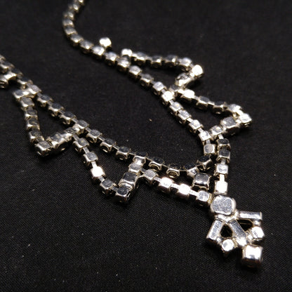 Vintage 1960s Clear Rhinestone Choker Necklace | Mid-Century Bridal Jewelry, Rhodium Plated, Baguette & Chaton Cuts