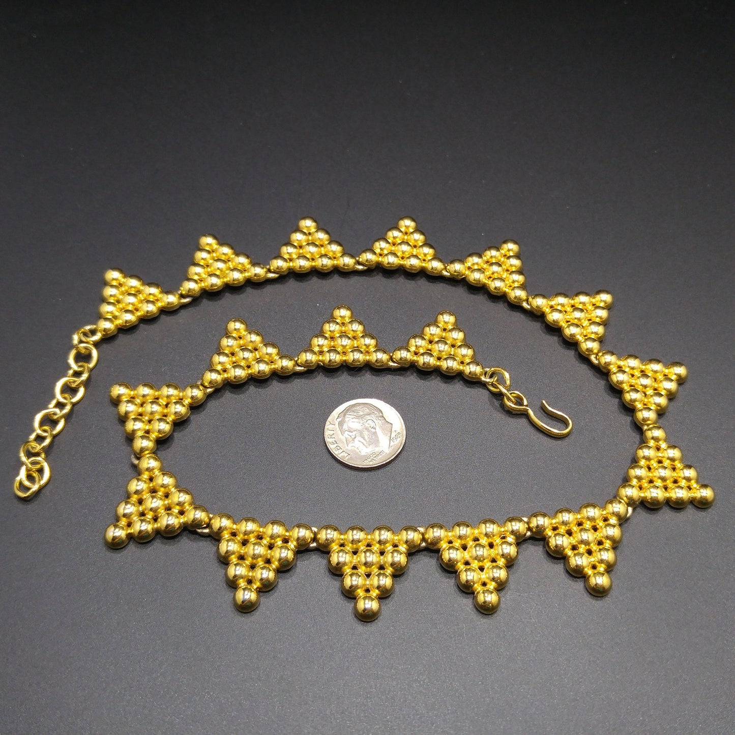 Monet Mid-century Triangle Balls Choker Necklace, Gold Plated, 1950s Vintage Jewelry