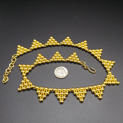 Monet Mid-century Triangle Balls Choker Necklace, Gold Plated, 1950s Vintage Jewelry