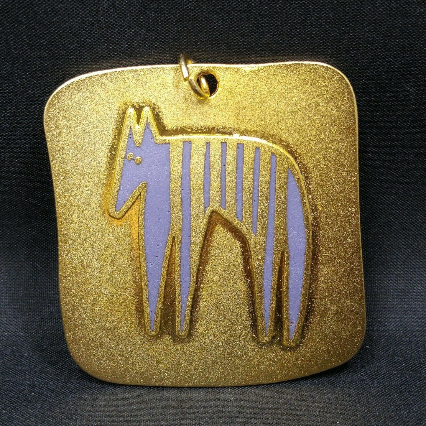 Vintage Laurel Burch "STRIPED BEAST" Large Pendant, Satin Finish, Gold Plated