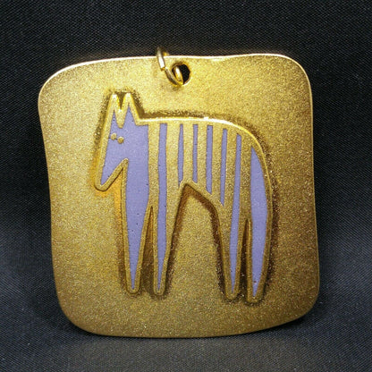 Vintage Laurel Burch "STRIPED BEAST" Large Pendant, Satin Finish, Gold Plated