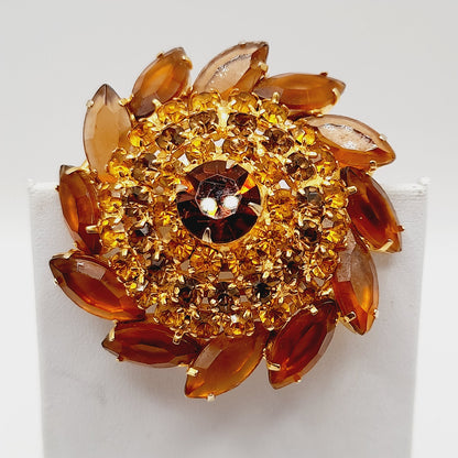 Vintage 1960s Domed Topaz Rhinestone Brooch - Juliana Style - 2 Inches