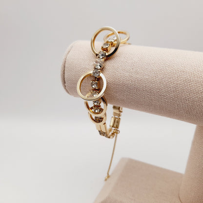 Vintage Sarah Coventry Looped Clear Rhinestone Bracelet – Gold Tone Designer Jewelry