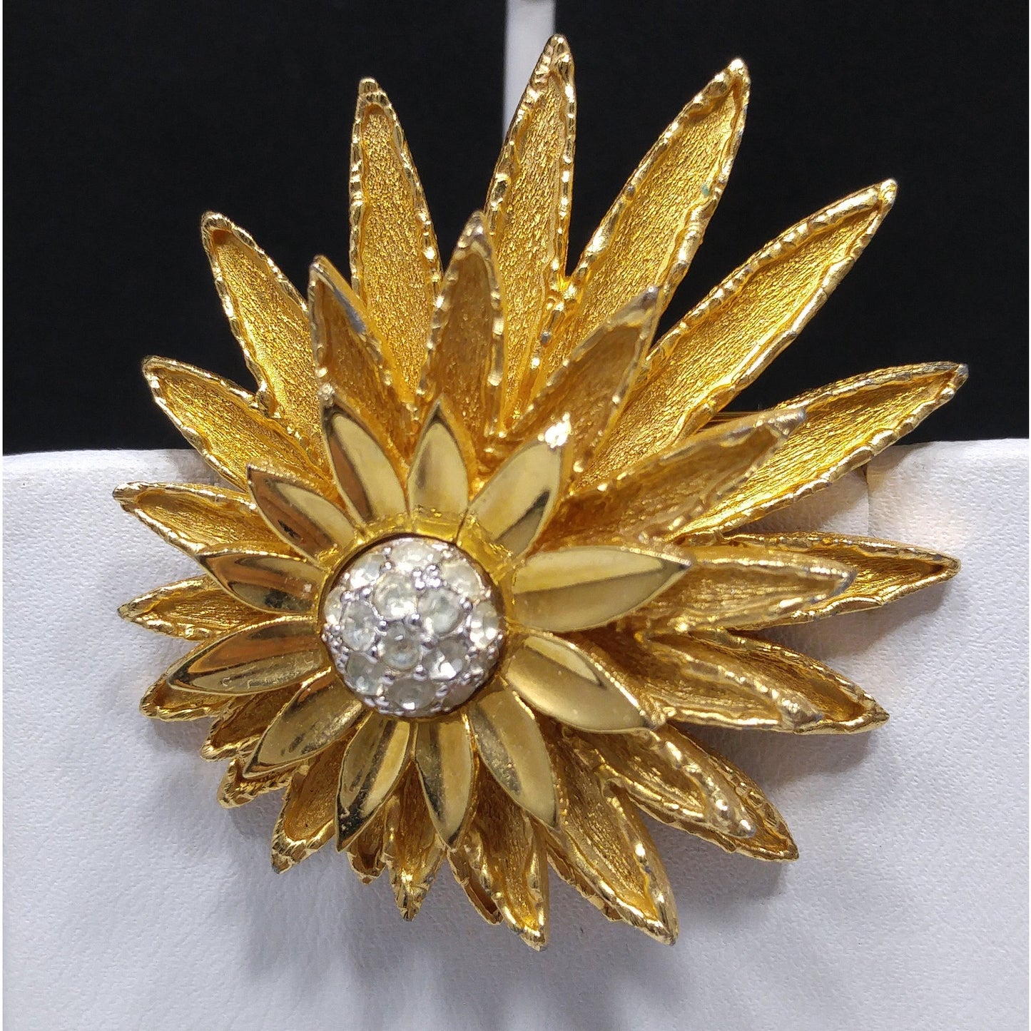 Joseph Mazer Flower Brooch & Earrings, Gold Plated, 1960s Vintage Jewelry