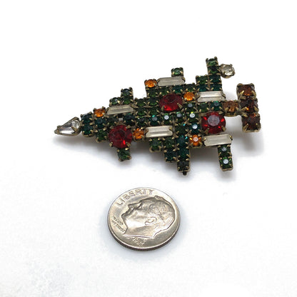 Weiss Christmas Tree Brooch, Five Baguette Candles, Book Piece, 1950s Vintage