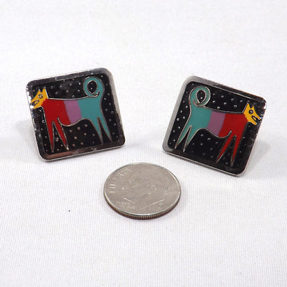 Vintage Laurel Burch "Night Dog" Post Earrings, 1980s Vintage Jewelry