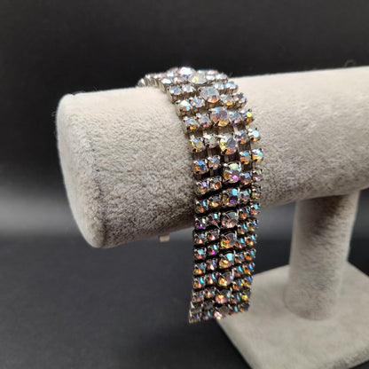 Mid-Century Aurora Borealis Rhinestone Bracelet, Wedding Bracelet, 1960s Vintage Jewelry