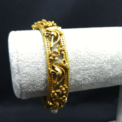 Florenza Faux Pearl Hinged Bracelet, Gold Tone, 1950s Vintage Jewelry