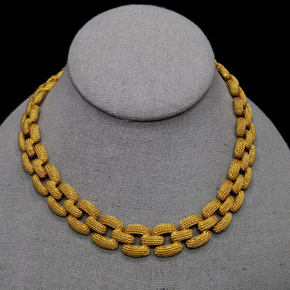 Monet Gold Plated Textured Choker Necklace, Mid Century, 1960s Vintage Jewelry