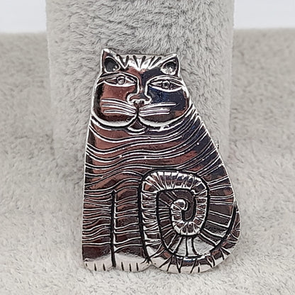 Laurel Burch Shambala Cat Brooch, Rhodium Plated, 1980s Vintage Jewelry