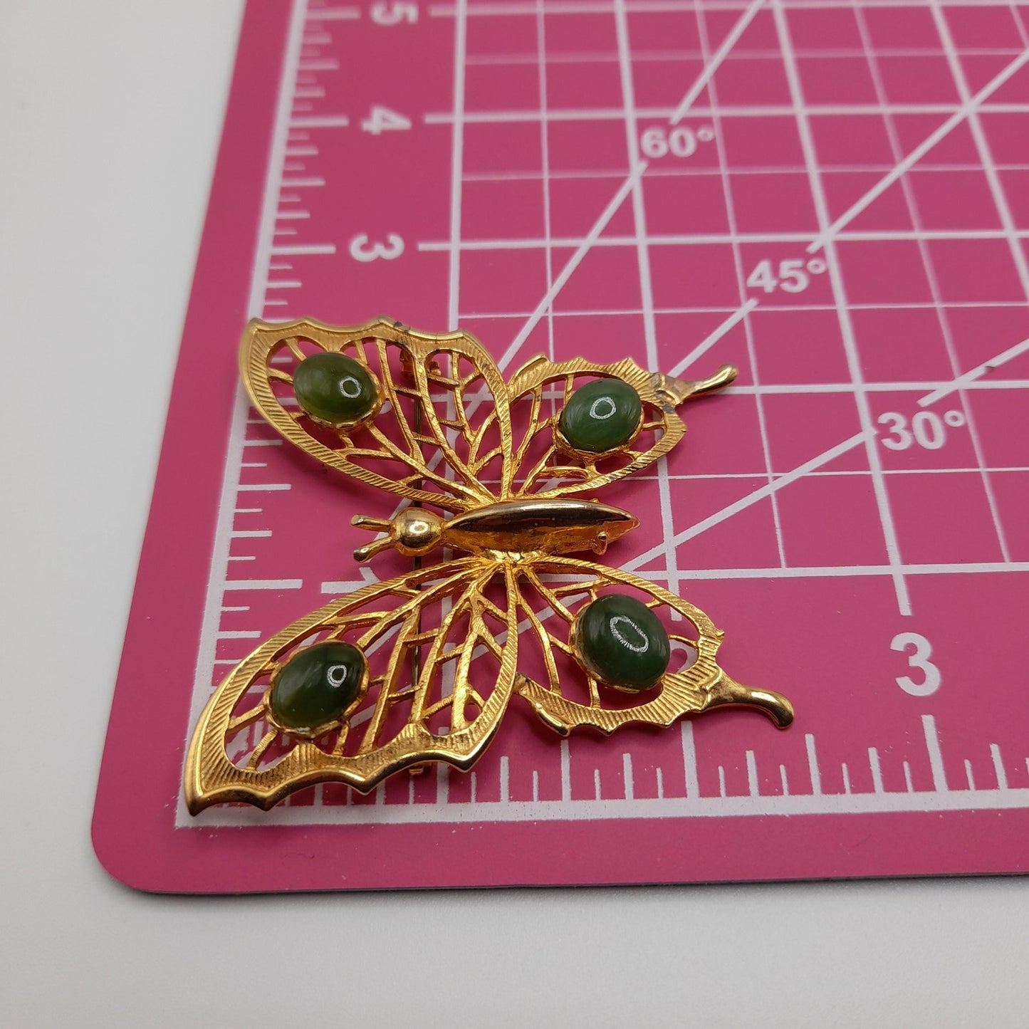 Vintage Hobe’ Gold Butterfly Brooch with Green Gemstones – 1960s Jewelry