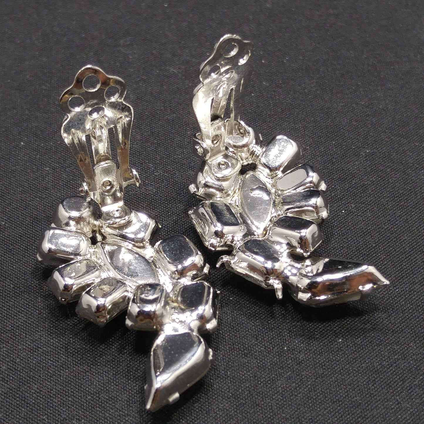 Kramer Clear Rhinestone Clip Earrings, Rhodium Plated, Wedding Earrings, 1950s Vintage Jewelry