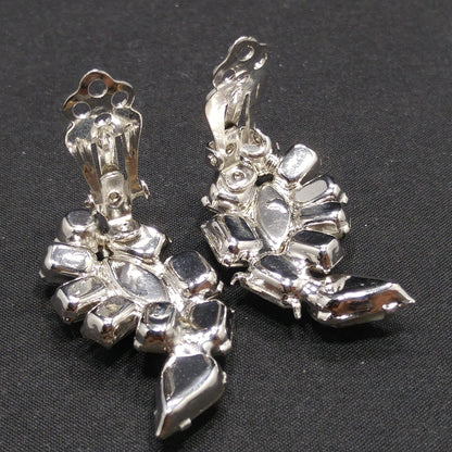 Kramer Clear Rhinestone Clip Earrings, Rhodium Plated, Wedding Earrings, 1950s Vintage Jewelry