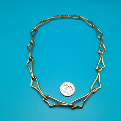 Vintage Monet Unique Link Choker Necklace, Gold Plated, 1960s Vintage Jewelry