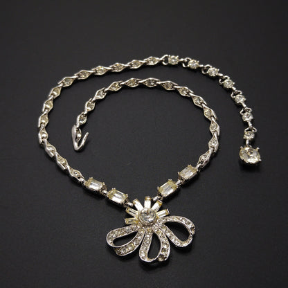 Bogoff Clear Rhinestone Pendant Choker Necklace, Rhodium Plated, 1950s Vintage