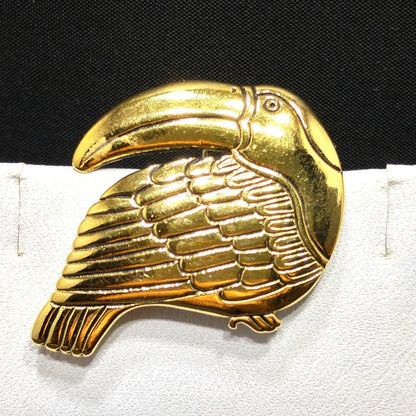 Vintage Laurel Burch Toucan Bird Brooch, Gold Plated