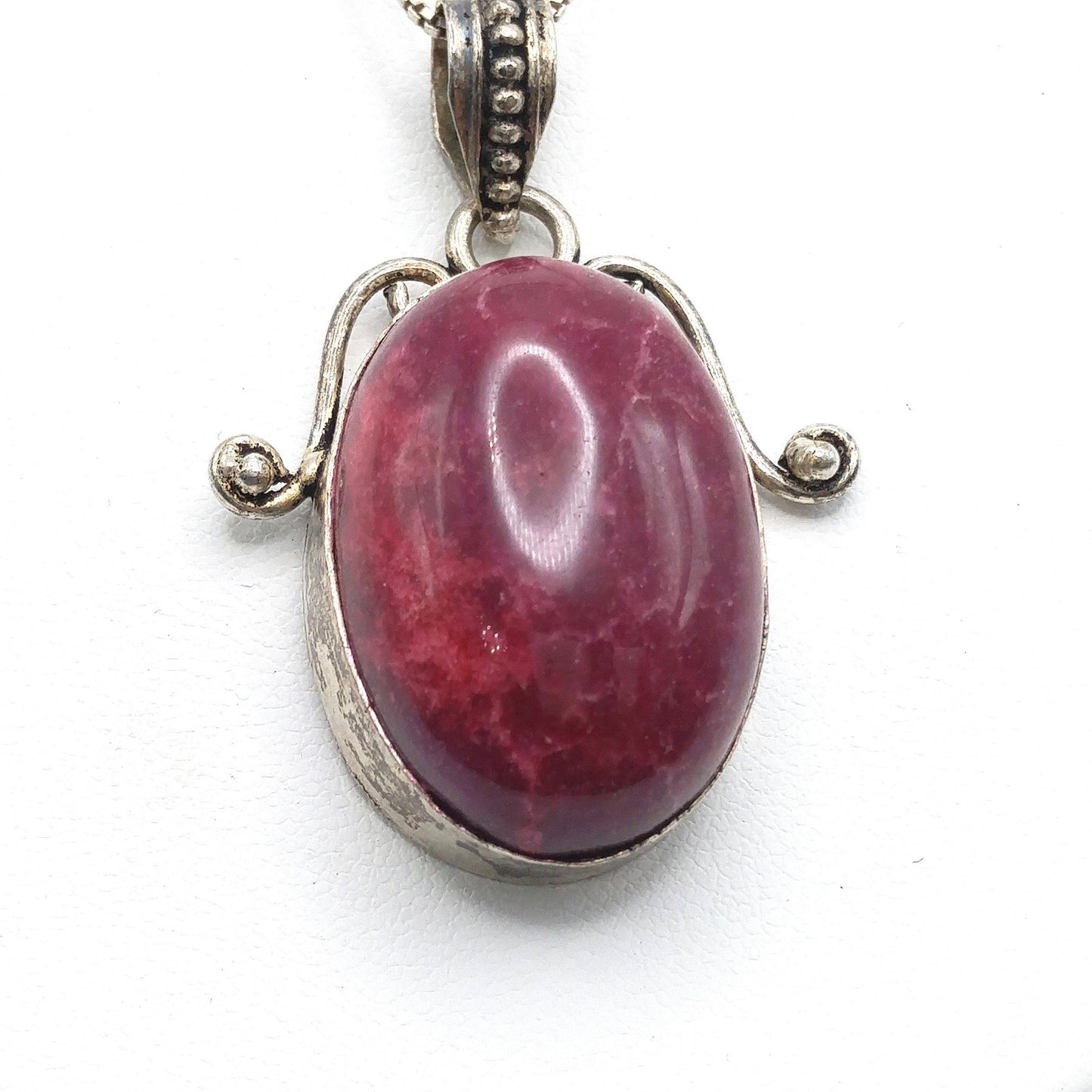 Gemstone Spinel Pendant Necklace, Italy 925 Chain, 24 Inches, Vintage Jewelry