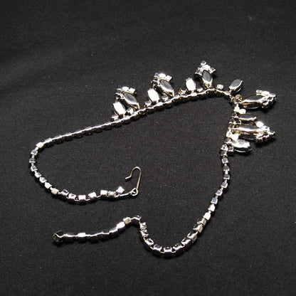 Blue Art Glass Rhinestone Necklace, Rhodium Plated, 1960s Vintage Jewelry