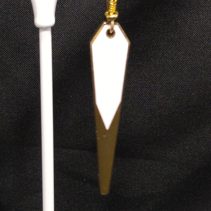 Vintage Laurel Burch Long Earrings, White Enamel, Gold Plated