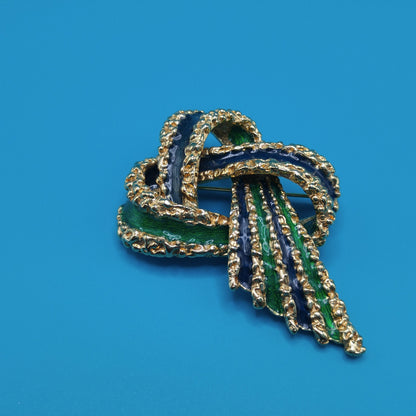 Vintage CINER Brutalist Green Enamel Brooch, Two Tone Green Enamel, Gold Plated