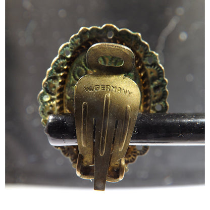 Vintage 1950s West Germany Courting Couple Cameo Pendant Brooch Earrings Set