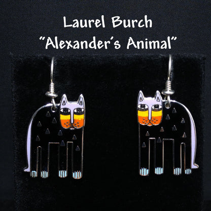 Laurel Burch "Alexander's Animal" Cat Earrings, Gold Plated, 1980s Vintage