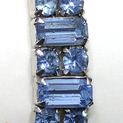 Weiss Baby Blue Rhinestone Cuff Bracelet – 1960s Baguette & Chaton Cut Rhodium Plated