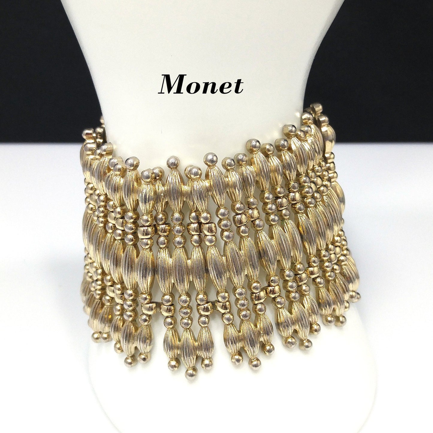 Vintage Monet "Minaret" Mid-Century Bracelet, Gold Plated, Book Piece, 1950s Jewelry