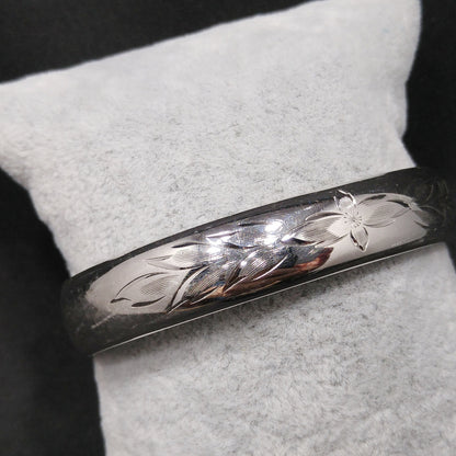 Sterling Silver H.F.B. Hinged Bracelet, Floral Design, 1940s Vintage Jewelry