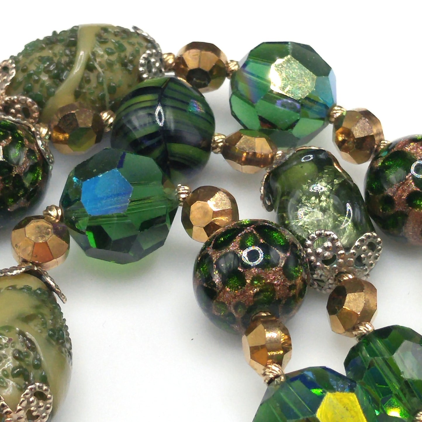 Vintage Vendome Green Crystal Art Bead Bracelet, Three Strands, 1960s