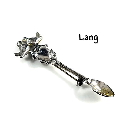 Sterling Silver Love Birds Pin Brooch Signed LANG and STERLING Silver Spoon with Heart and Love Birds Vintage Costume Jewelry from the 1950s