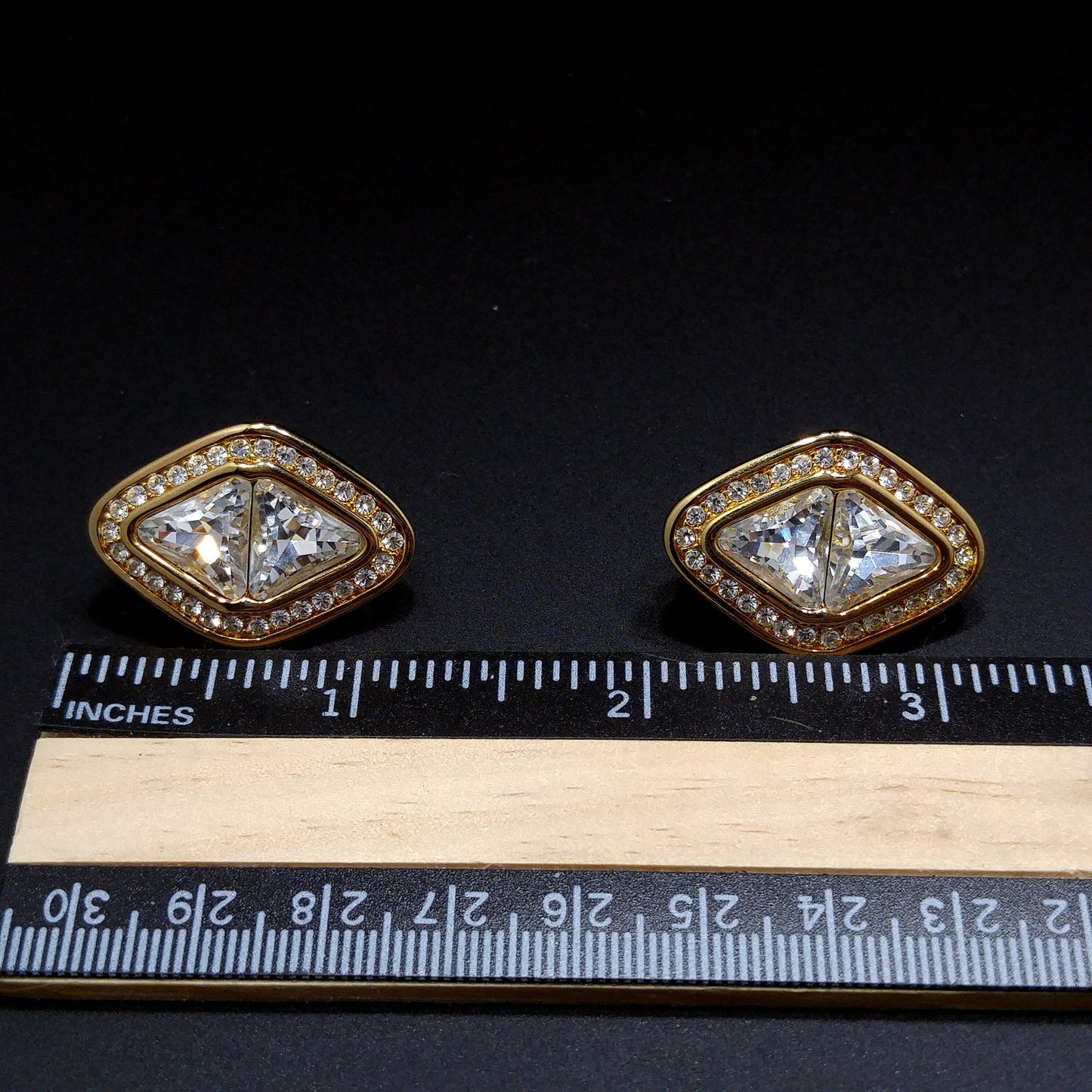 Vintage Swarovski Swan Logo Clear Crystal Clip Earrings Gold Plated 1990s