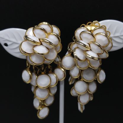 Vintage Sorrelli White Crystal Cluster Clip Earrings 1990s Gold Tone Signed