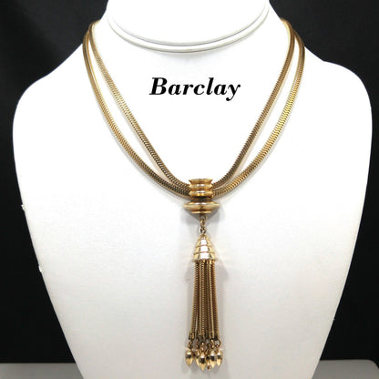 Barclay Snake Chain Tassel Necklace, Gold Plated, 1950s Vintage Jewelry