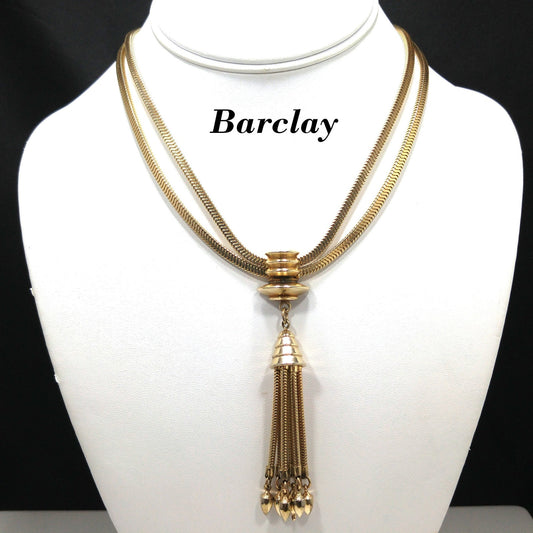 Barclay Snake Chain Tassel Necklace, Gold Plated, 1950s Vintage Jewelry