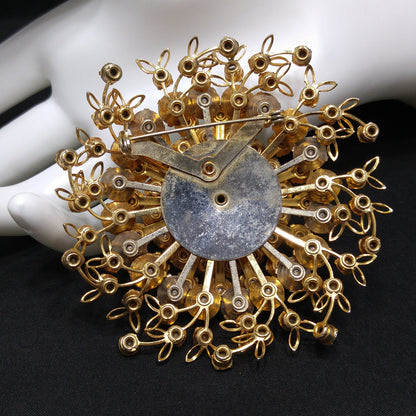 Large Clear Aurora Borealis Brooch, Gold Plated, 1950s Vintage Jewelry