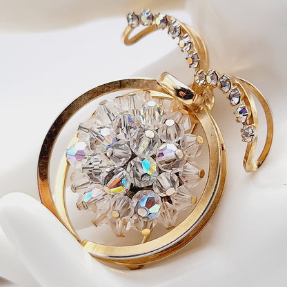 Vintage Aurora Borealis Crystal Fruit Brooch – Rhinestone Beaded Mid Century Jewelry